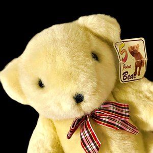 Walmart 5 Joint Teddy Bear Cream Stuffed Animal 13" Plush Toy Plaid Bow with Tag